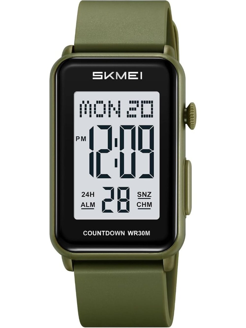 Unisex Army Green Digital Big Numbers LED Sport Silicone Strap Wrist Watch